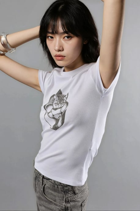 Bedrucktes, enganliegendes Rundhals-Strick-Crop-Top - Image 3
