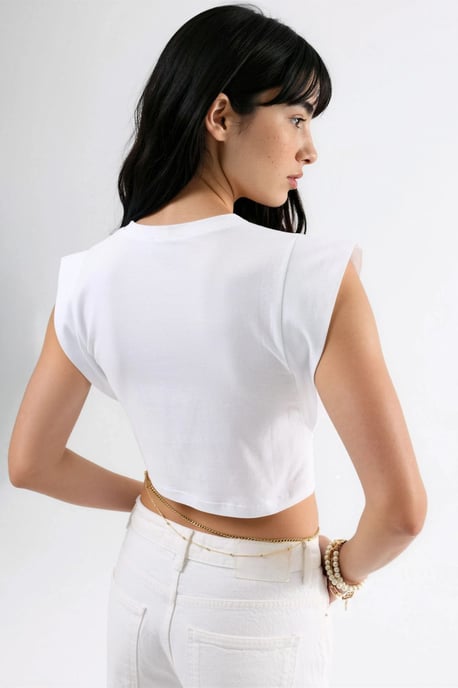 Crew-Neck Baumwollmischung Ärmelloses Crop-Top - Image 3