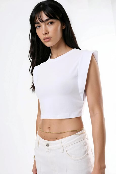 Crew-Neck Baumwollmischung Ärmelloses Crop-Top - Image 4