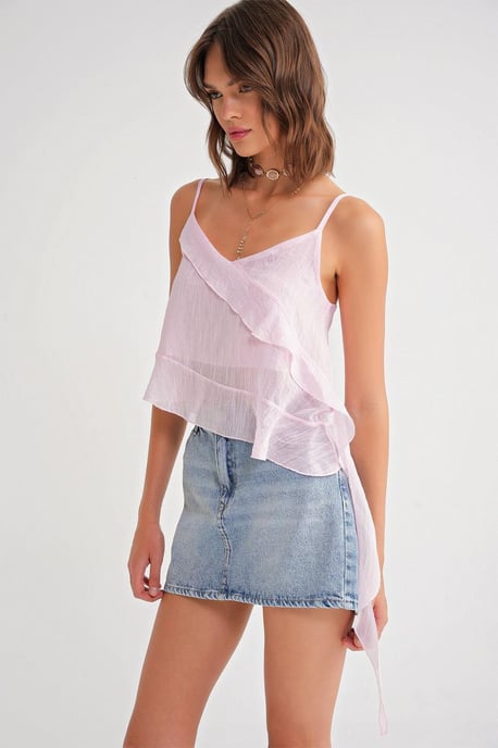 Rüschentexturiertes V-Ausschnitt Crop-Top - Image 2