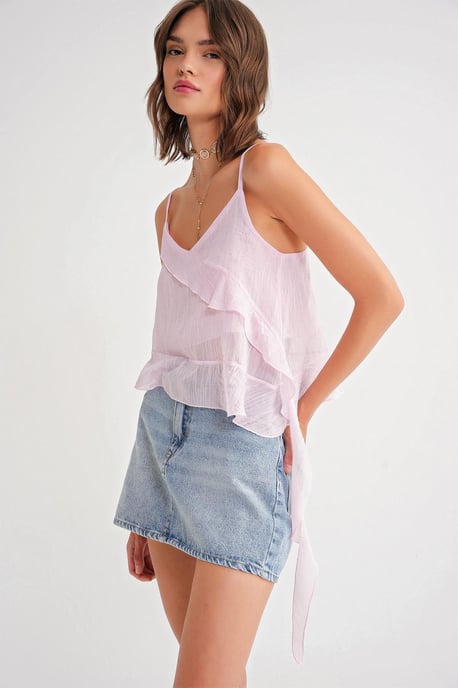 Rüschentexturiertes V-Ausschnitt Crop-Top - Image 3