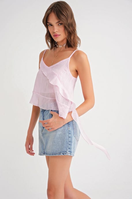 Rüschentexturiertes V-Ausschnitt Crop-Top - Image 4