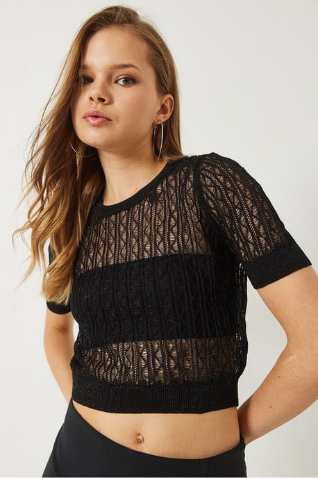 Spitzenmuster Cropped Top mit Rundhalsausschnitt - Image 4