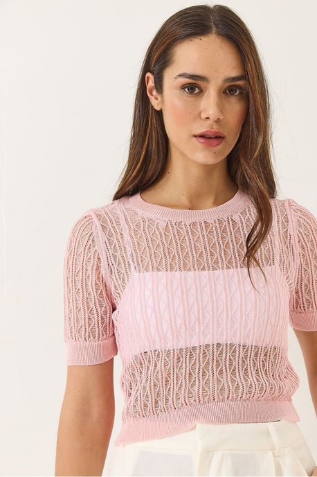 Spitze Texturiertes Crop Top mit Rundhalsausschnitt - Image 2