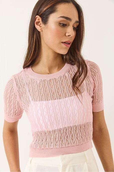 Spitze Texturiertes Crop Top mit Rundhalsausschnitt - Image 3