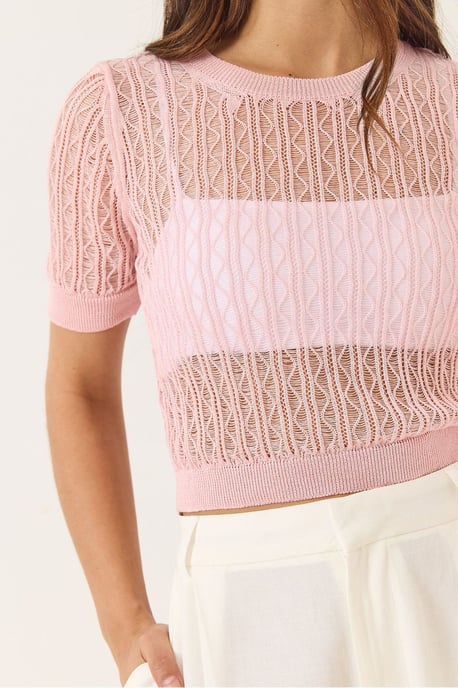 Spitze Texturiertes Crop Top mit Rundhalsausschnitt - Image 4