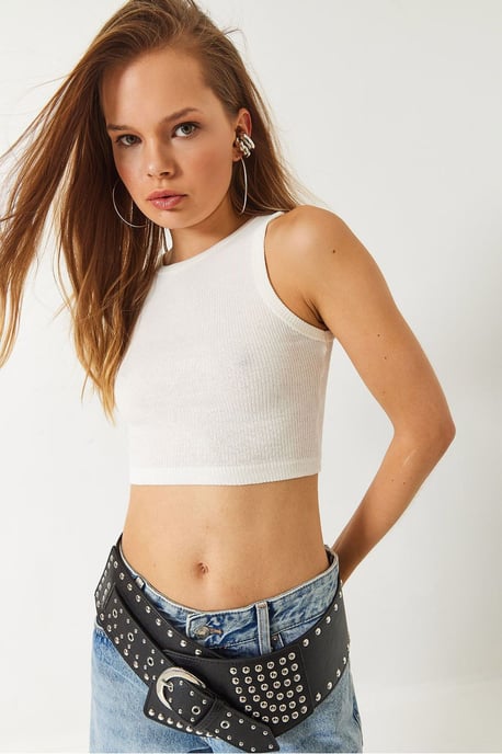 Rippstrick Halterneck Enganliegendes Crop Top - Image 2