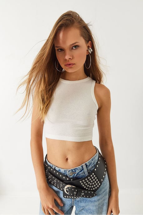 Rippstrick Halterneck Enganliegendes Crop Top - Image 3