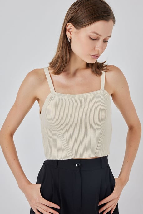 Quadratischer Kragen Rippstrick Crop-Top - Image 1