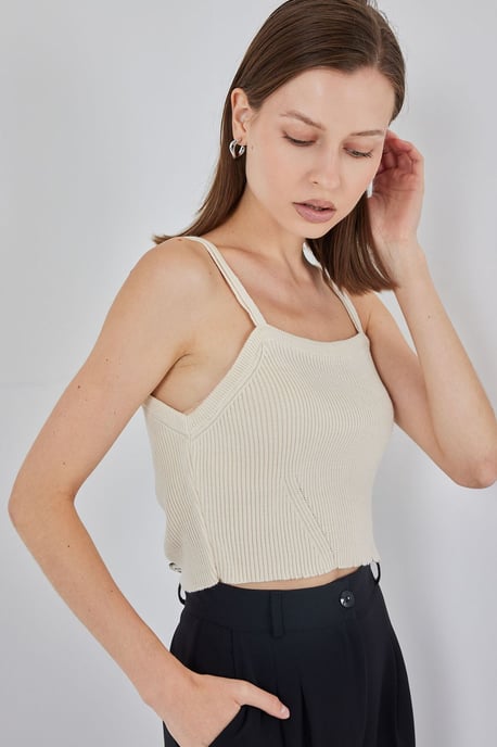 Quadratischer Kragen Rippstrick Crop-Top - Image 3