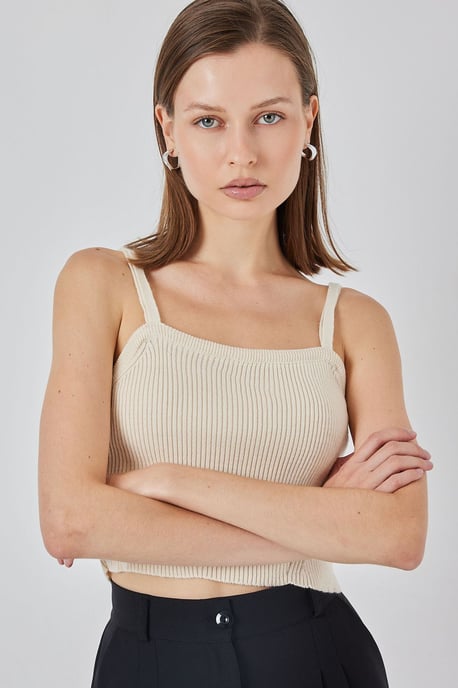Quadratischer Kragen Rippstrick Crop-Top - Image 4