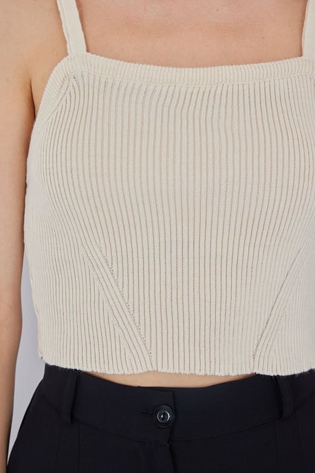 Quadratischer Kragen Rippstrick Crop-Top - Image 5