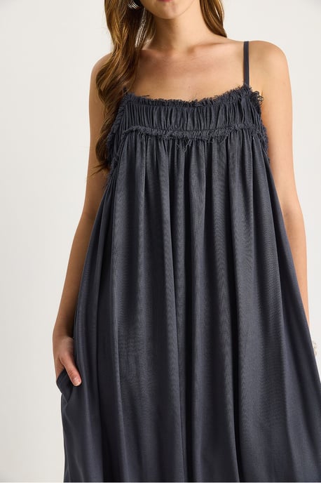 Gesticktes Maxi-Kleid mit quadratischem Kragen - Image 5