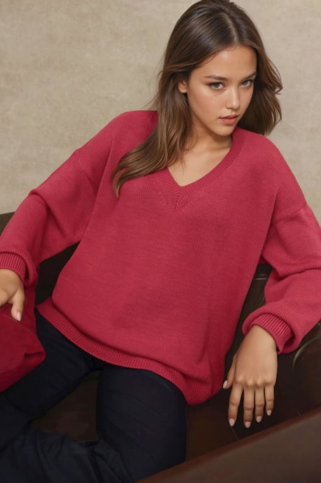 Dicker Strick-V-Ausschnitt-Pullover - Image 1