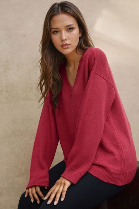 Dicker Strick-V-Ausschnitt-Pullover - Image 2