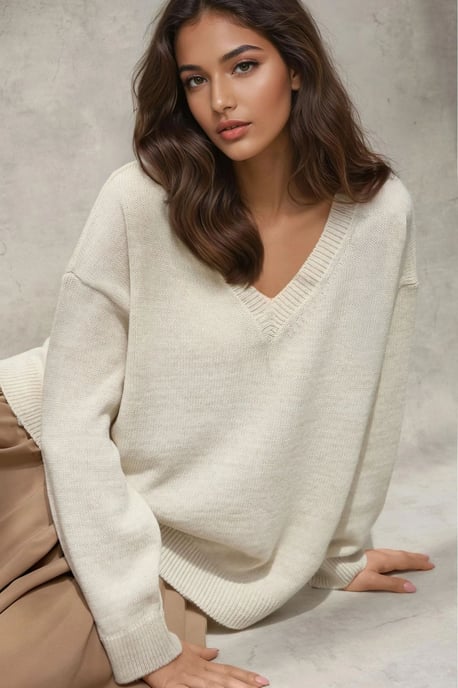 Dicker Strick-V-Ausschnitt-Pullover - Image 1