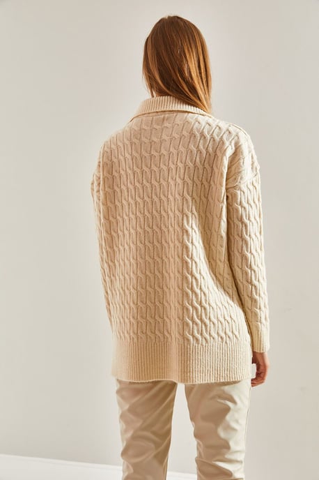Strukturierter V-Ausschnitt Strickpullover - Image 2