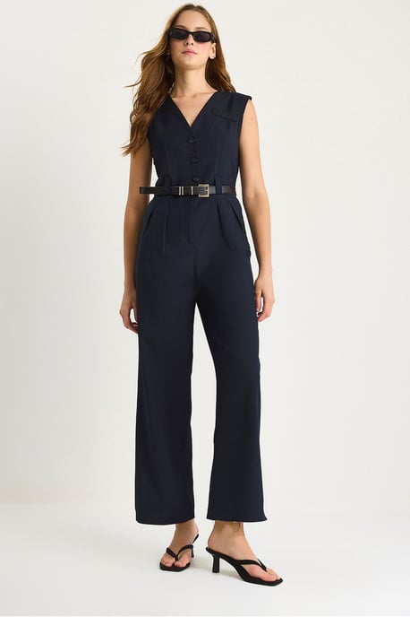 V-Ausschnitt Jumpsuit mit weitem Bein und Schleifendetail - Image 1