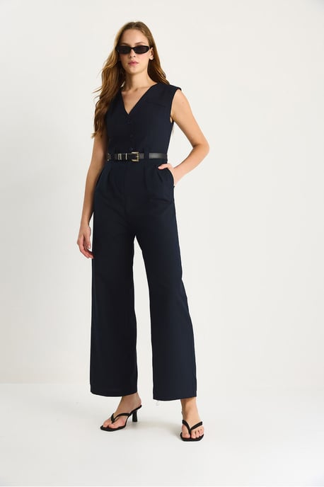 V-Ausschnitt Jumpsuit mit weitem Bein und Schleifendetail - Image 2