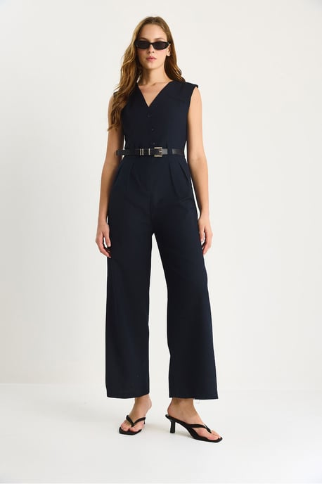 V-Ausschnitt Jumpsuit mit weitem Bein und Schleifendetail - Image 3