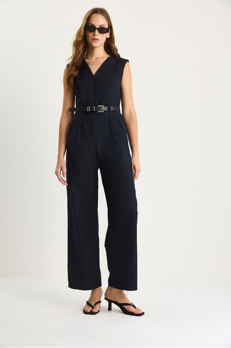V-Ausschnitt Jumpsuit mit weitem Bein und Schleifendetail - Image 4