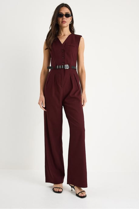 V-Ausschnitt Jumpsuit mit weitem Bein und Schleifendetail - Image 2