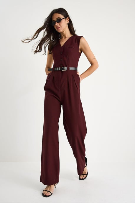 V-Ausschnitt Jumpsuit mit weitem Bein und Schleifendetail - Image 3
