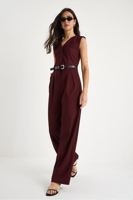 V-Ausschnitt Jumpsuit mit weitem Bein und Schleifendetail - Image 4