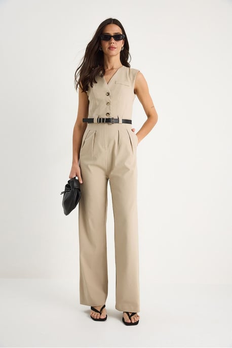 V-Ausschnitt Jumpsuit mit weitem Bein und Schleifendetail - Image 2