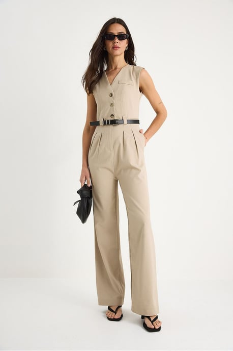 V-Ausschnitt Jumpsuit mit weitem Bein und Schleifendetail - Image 3