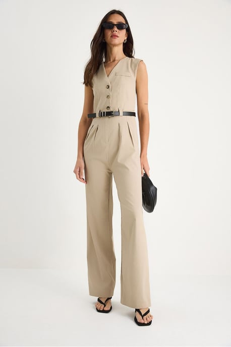 V-Ausschnitt Jumpsuit mit weitem Bein und Schleifendetail - Image 4