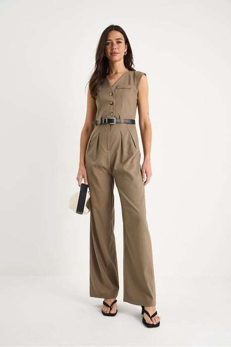 V-Ausschnitt Jumpsuit mit weitem Bein und Schleifendetail - Image 2