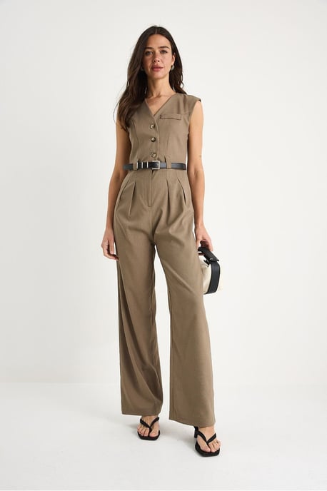 V-Ausschnitt Jumpsuit mit weitem Bein und Schleifendetail - Image 3