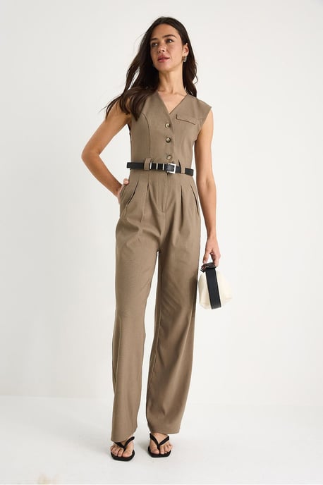 V-Ausschnitt Jumpsuit mit weitem Bein und Schleifendetail - Image 4