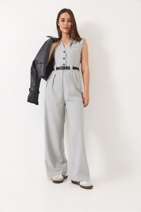 V-Ausschnitt weiter Bein Jumpsuit mit Schleifendetail - Image 2