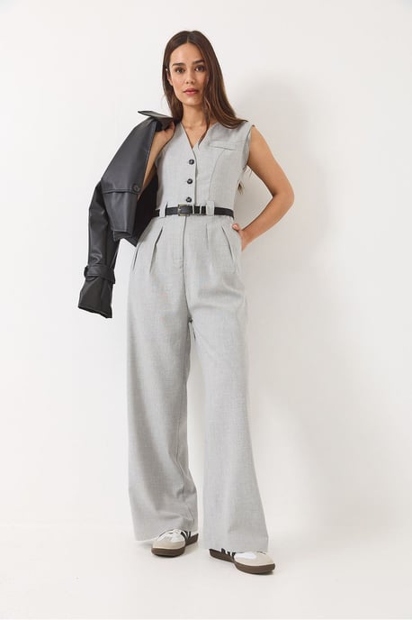 V-Ausschnitt weiter Bein Jumpsuit mit Schleifendetail - Image 3