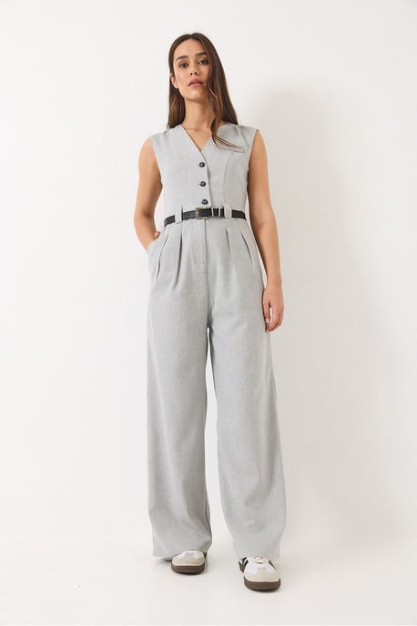 V-Ausschnitt weiter Bein Jumpsuit mit Schleifendetail - Image 4