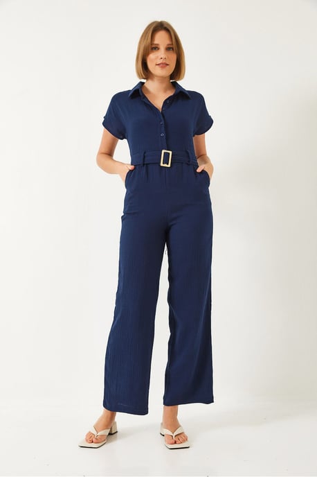 Langer Popeline-Jumpsuit mit Hemdkragen und Knopfverschluss - Image 2