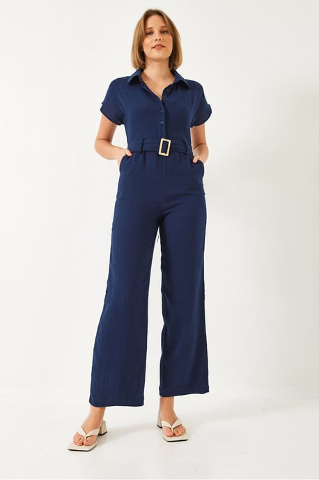 Langer Popeline-Jumpsuit mit Hemdkragen und Knopfverschluss - Image 4
