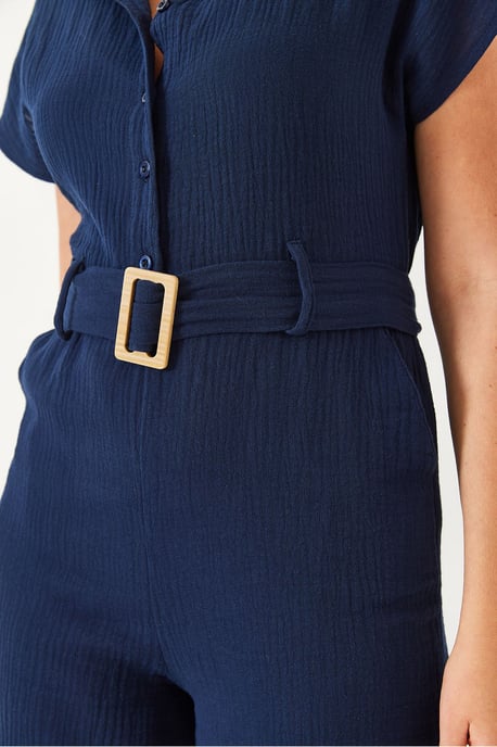 Langer Popeline-Jumpsuit mit Hemdkragen und Knopfverschluss - Image 5