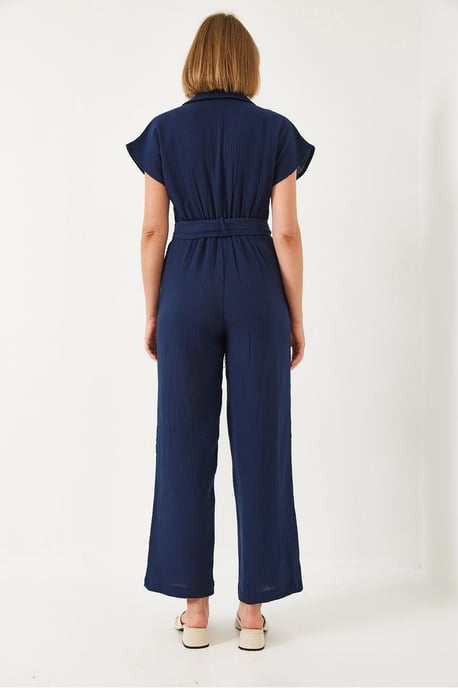 Langer Popeline-Jumpsuit mit Hemdkragen und Knopfverschluss - Image 6