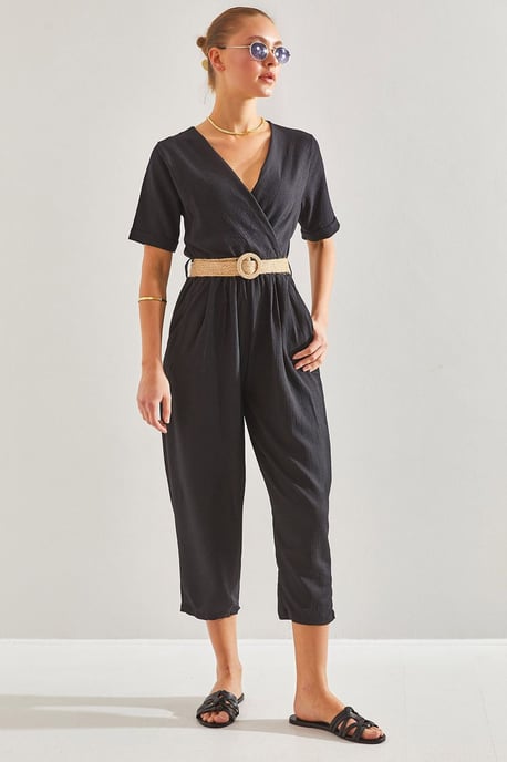 V-Ausschnitt Crop-Overall mit Schleife - Image 1