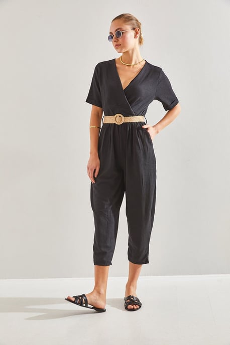 V-Ausschnitt Crop-Overall mit Schleife - Image 2