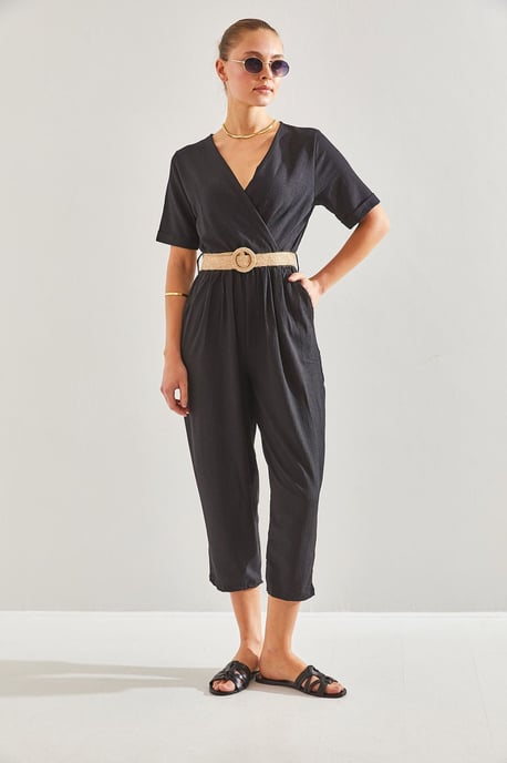 V-Ausschnitt Crop-Overall mit Schleife - Image 3