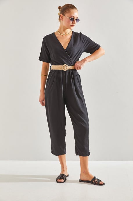 V-Ausschnitt Crop-Overall mit Schleife - Image 4