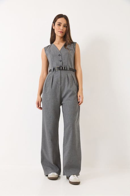 V-Ausschnitt Jumpsuit mit weitem Bein und Schleifendetail - Image 2