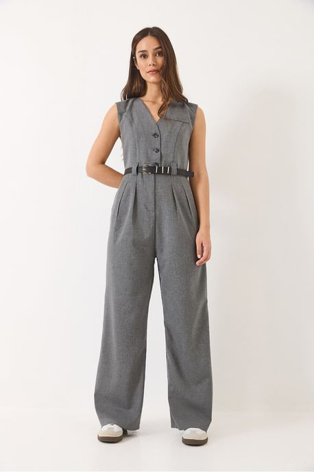 V-Ausschnitt Jumpsuit mit weitem Bein und Schleifendetail - Image 3