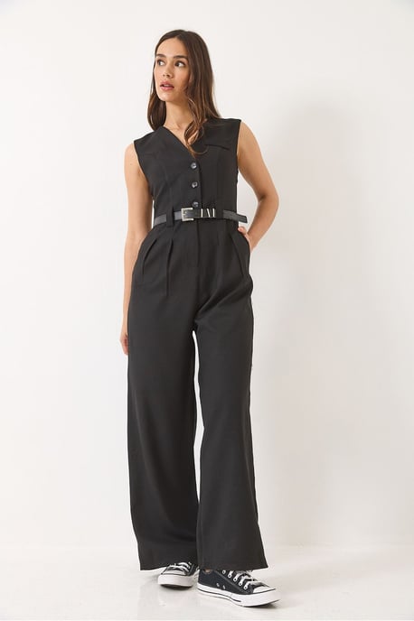 V-Ausschnitt Jumpsuit mit weitem Bein und Schleifendetail - Image 2