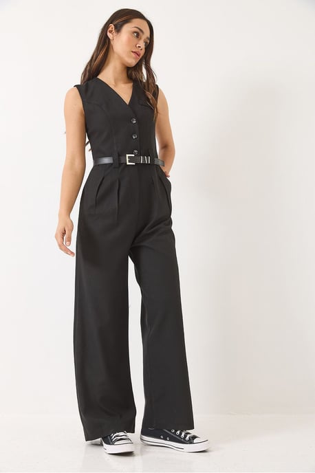 V-Ausschnitt Jumpsuit mit weitem Bein und Schleifendetail - Image 3