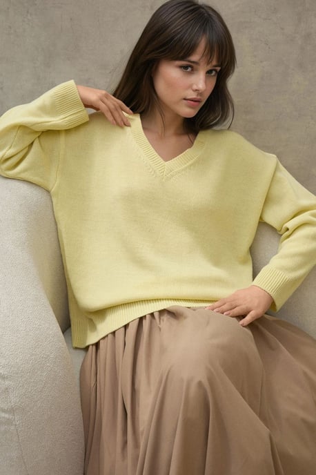 Dicker Strick V-Ausschnitt Pullover - Image 1